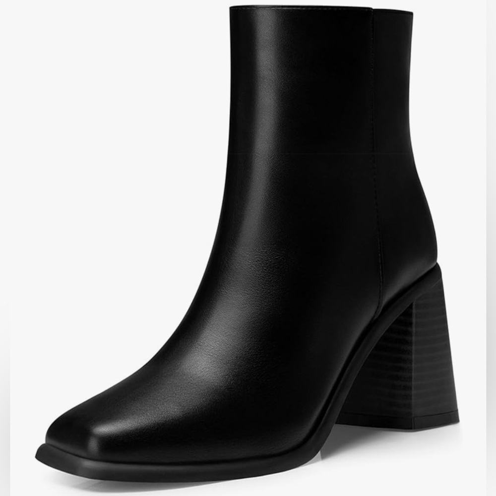 Ankle Chunky Heel Square Toe Boots SZ 7 Black Wardrobe Staple Career Wear